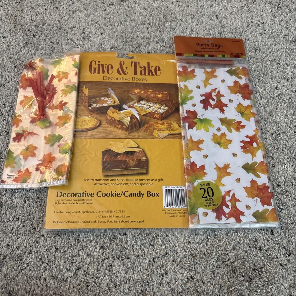Fall party gift/treat bags Thankful and Blessed leaves & cookie bags and 2 boxes